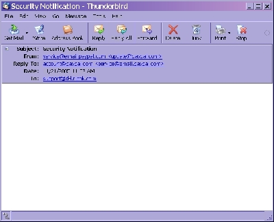 Phishing message displayed as plaintext in Thunderbird